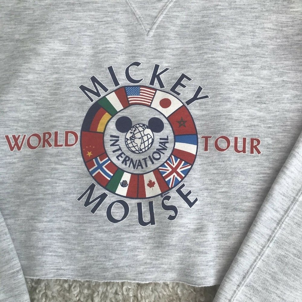 Vintage 90s Mickey Mouse World Tour Sweatshirt Adult Medium Cropped Disney Wear - Picture 3 of 11